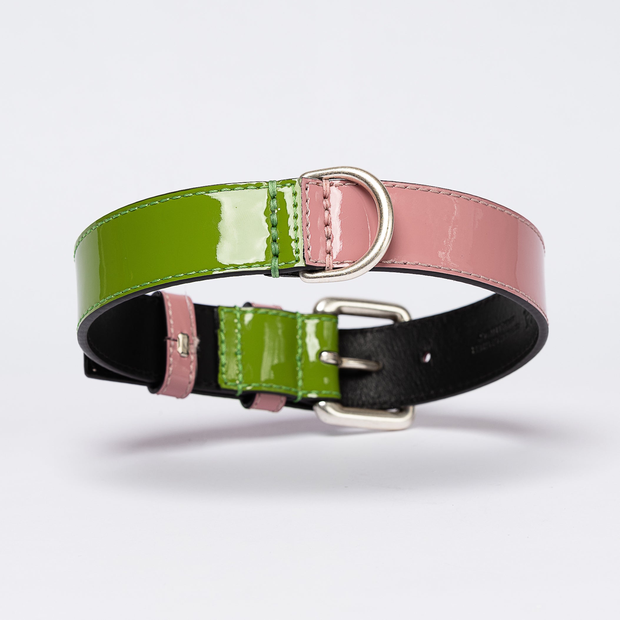 Collier chien cuir verni rose & vert – design italien EMMA Firenze