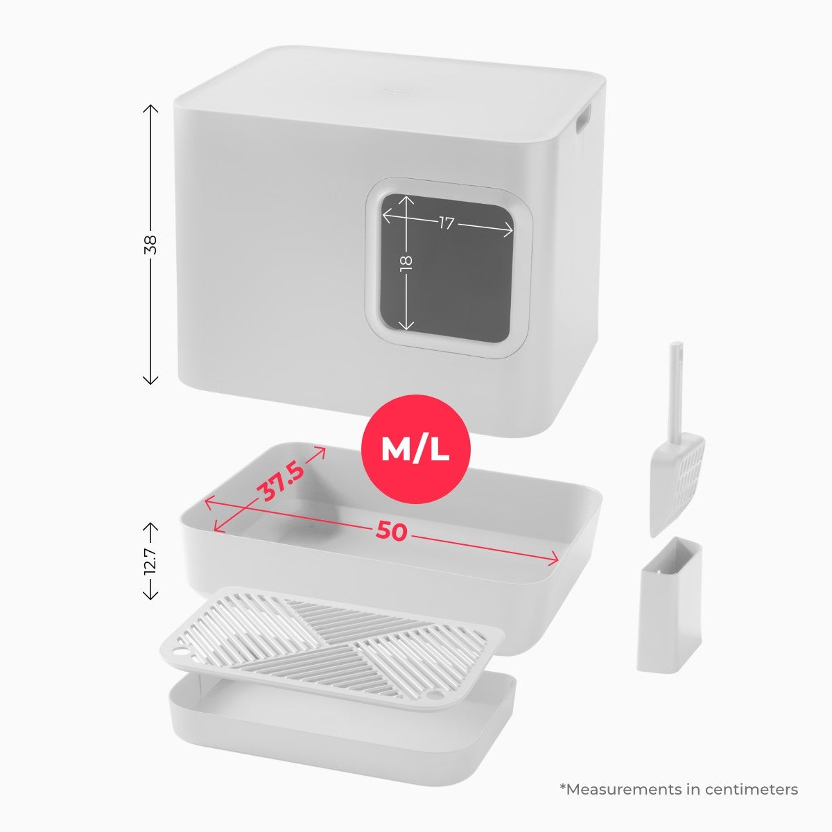 Bac à litière avec tamis pour Chat | Hoopo® - Dome Plus Blanc