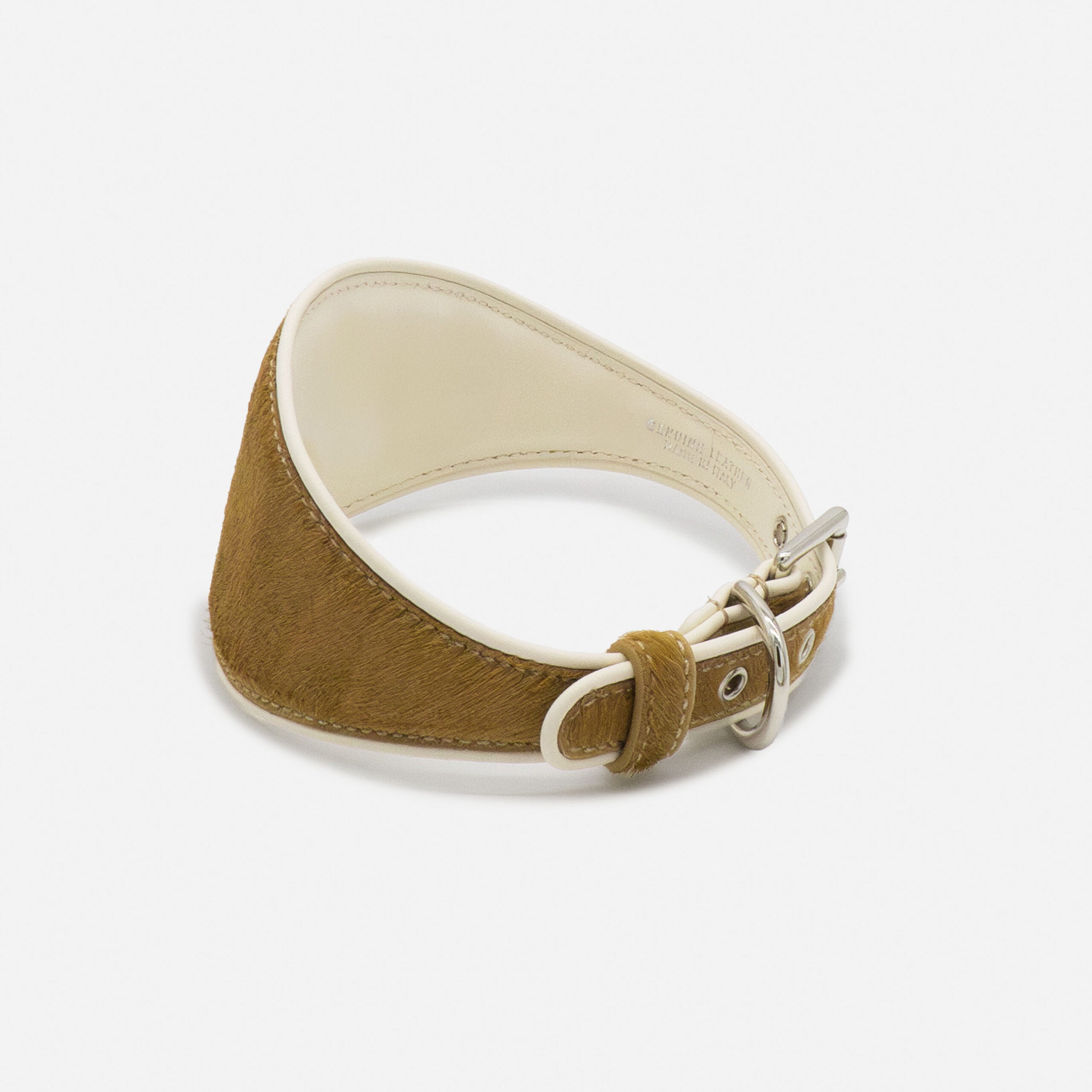 Collier lévrier cuir camel & blanc – design italien EMMA Firenze