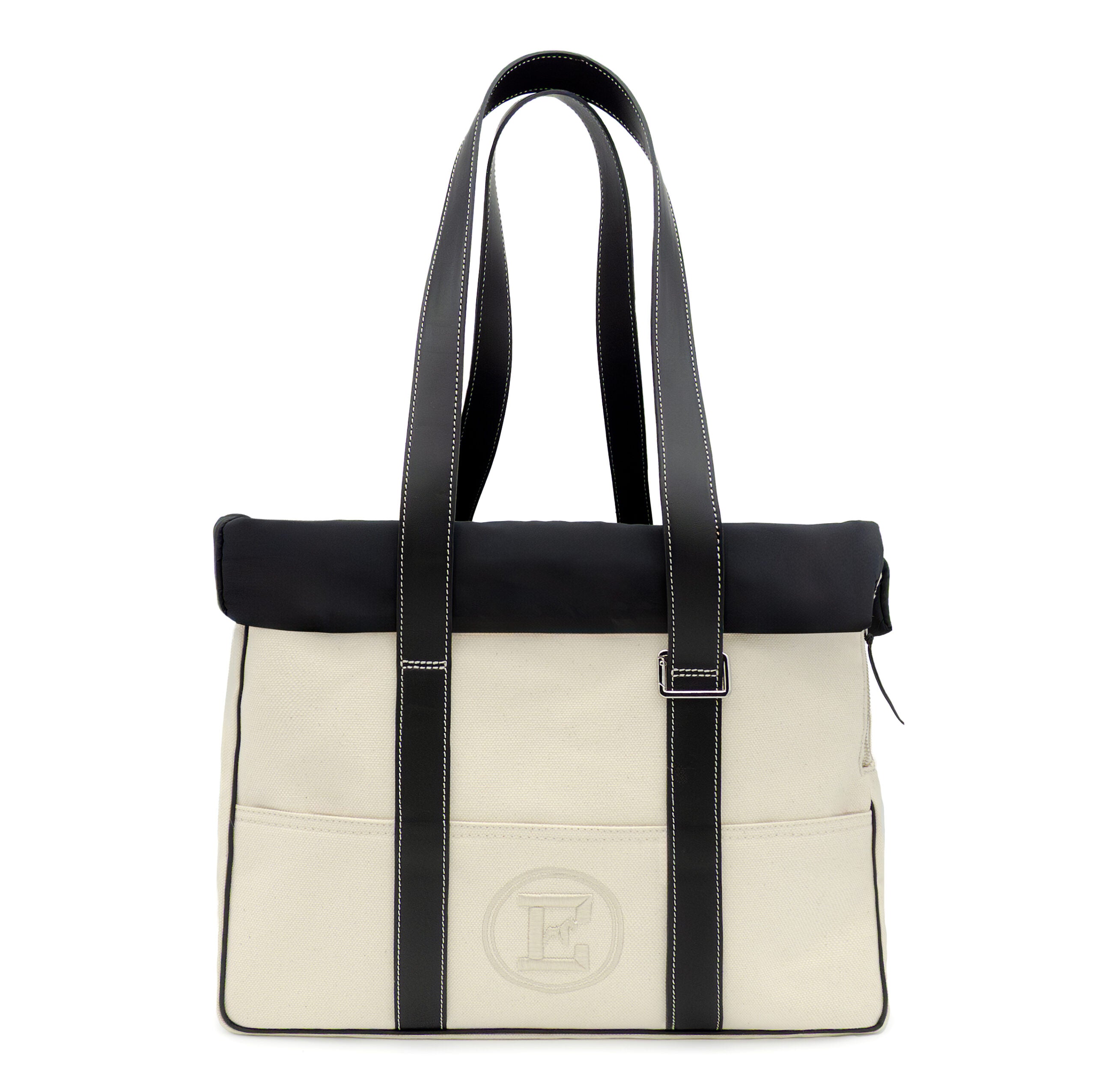 Sac chien luxe Emma Firenze – Canvas & cuir noir – face avant