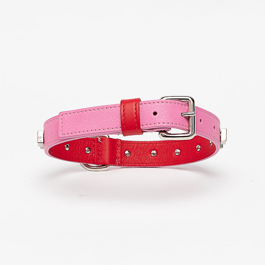 Collier chien luxe Pink & Red Studs – design artisanal italien